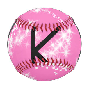 simple minimal white monogram pink glitter waterco baseball