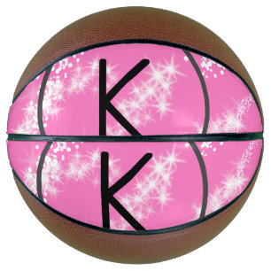 simple minimal white monogram pink glitter waterco basketball
