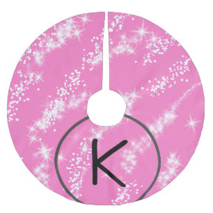 simple minimal white monogram pink glitter waterco brushed polyester tree skirt