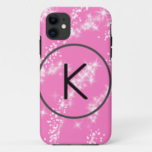simple minimal white monogram pink glitter waterco iPhone 11 case