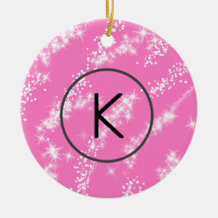 simple minimal white monogram pink glitter waterco ceramic tree decoration