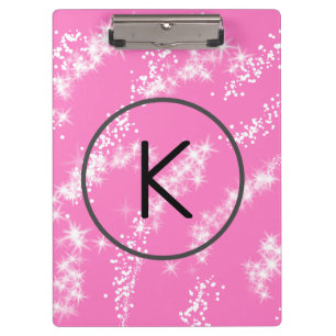 simple minimal white monogram pink glitter waterco clipboard