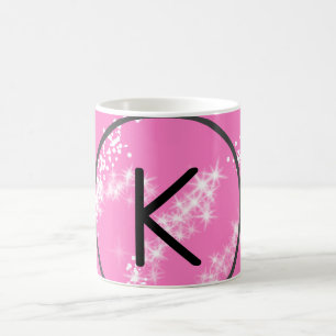 simple minimal white monogram pink glitter waterco coffee mug