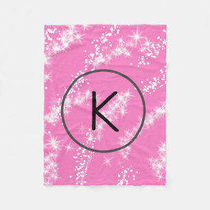 simple minimal white monogram pink glitter waterco fleece blanket