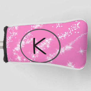 simple minimal white monogram pink glitter waterco golf head cover