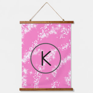 simple minimal white monogram pink glitter waterco hanging tapestry