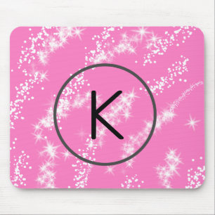 simple minimal white monogram pink glitter waterco mouse mat