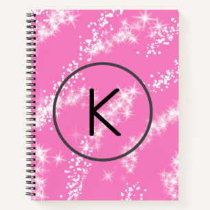 simple minimal white monogram pink glitter waterco notebook