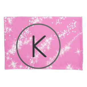 simple minimal white monogram pink glitter waterco pillowcase
