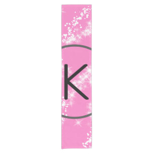 simple minimal white monogram pink glitter waterco short table runner
