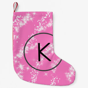 simple minimal white monogram pink glitter waterco small christmas stocking