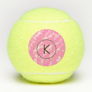 simple minimal white monogram pink glitter waterco tennis balls