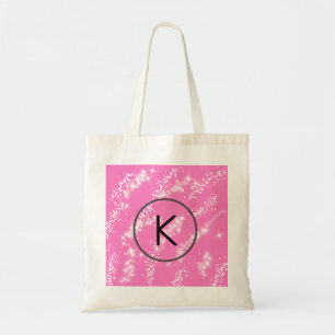 simple minimal white monogram pink glitter waterco tote bag