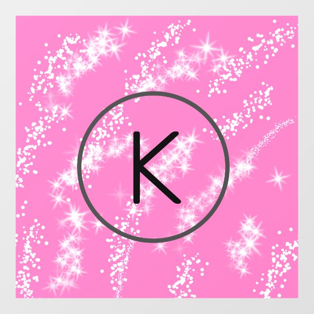 simple minimal white monogram pink glitter waterco window cling (Sheet)