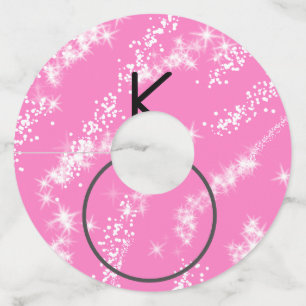 simple minimal white monogram pink glitter waterco wine glass tag