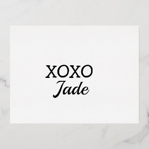 Simple minimal xoxo love add your text name throw foil holiday postcard