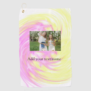 Simple minimal yellow pink sparkle add photo glitt golf towel