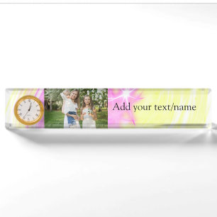 Simple minimal yellow pink sparkle add photo glitt nameplate