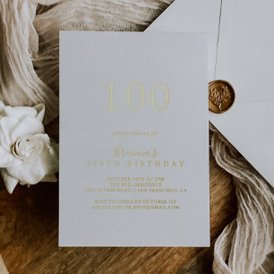 Simple Minimalist 100th Birthday Party Gold 