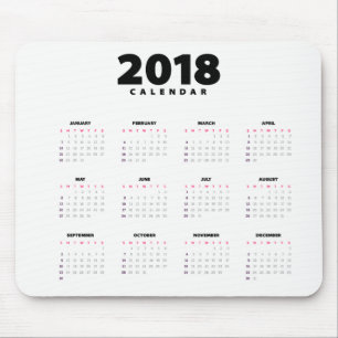 Simple Minimalist 2018 Calendar Mousepad