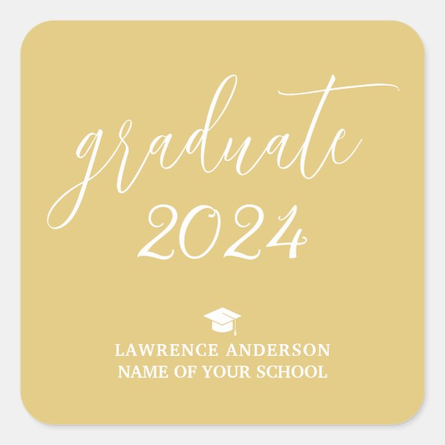 Simple Minimalist 2024 Graduate Graduation Gold Square Sticker (Front)