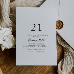 Simple Minimalist 21st Birthday Party Invitation
