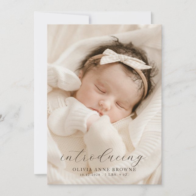 Simple Minimalist 2 Photo Birth Announcement (Front)