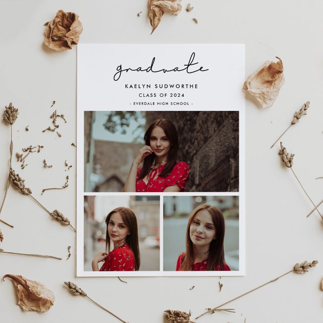 Simple minimalist 3 photos collage Graduation Announcement (Creator Uploaded)