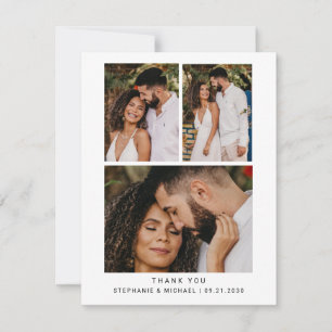 Simple Minimalist 4 Photo Modern Script Wedding Thank You Card