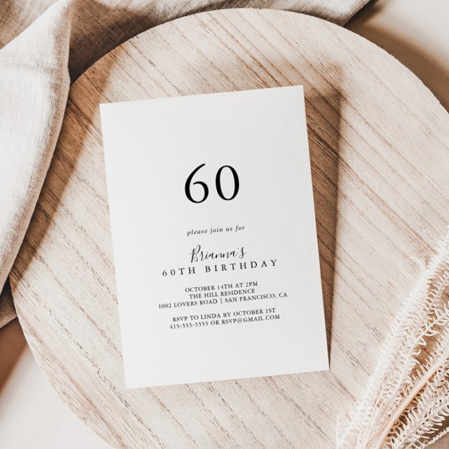 Simple Minimalist 60th Birthday Party Invitation (Creator Uploaded)