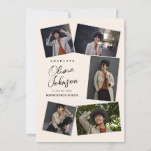 Simple Minimalist 6 Photo Collage Beige Graduation
