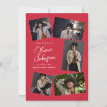 Simple Minimalist 6 Photo Collage Red Graduation