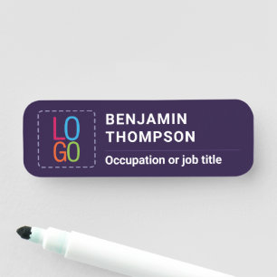 Simple Minimalist Add Logo & Name Business Purple Name Tag
