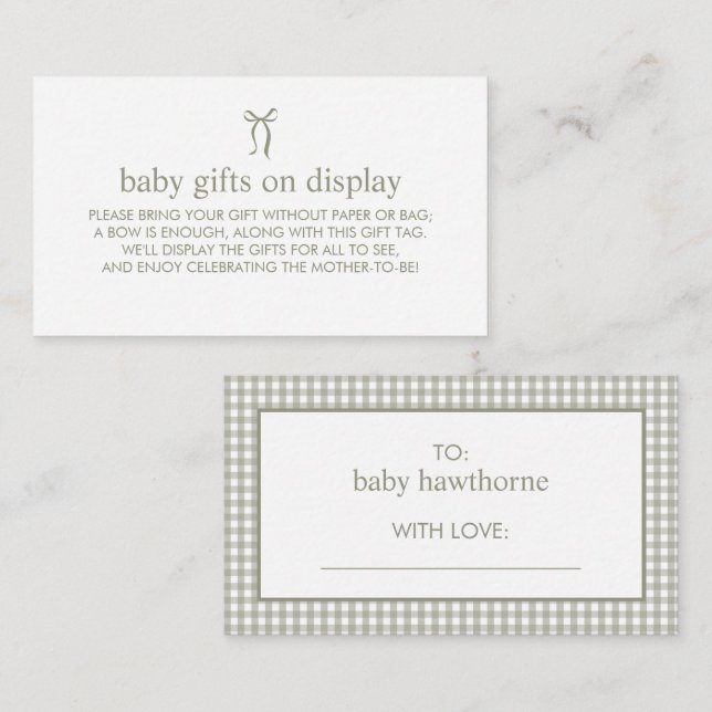 Simple Minimalist Baby Shower Gift Display Shower Enclosure Card (Front/Back)