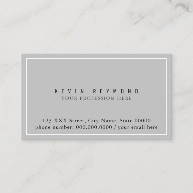 Simple & Minimalist Basic Grey Professional Business Card (Front)