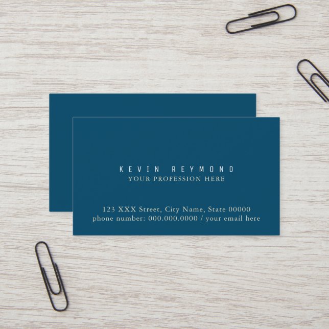 Simple & Minimalist Basic Ocean-Blue Professional Business Card (Front/Back In Situ)