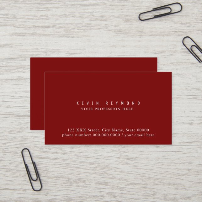 Simple Minimalist Basic Professional Red Business Card (Front/Back In Situ)
