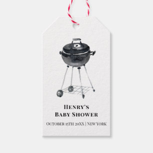 Simple Minimalist BBQ Grill Baby Shower Gift Tags