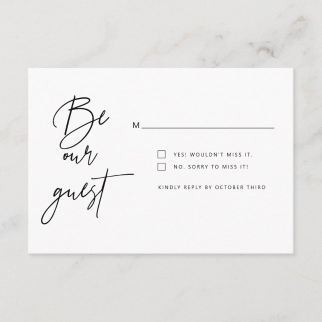 Simple minimalist be our guest RSVP Reply Card (Front)