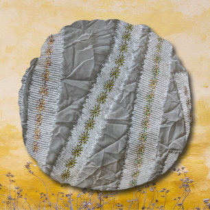 Simple minimalist beige cream wildflowers stripes  round cushion