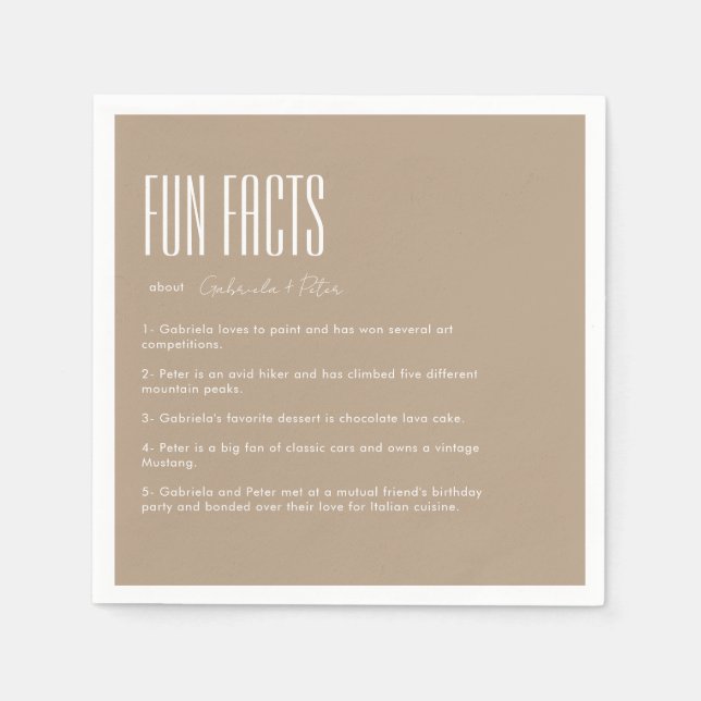 Simple Minimalist Beige Fun Facts Wedding Napkin (Front)