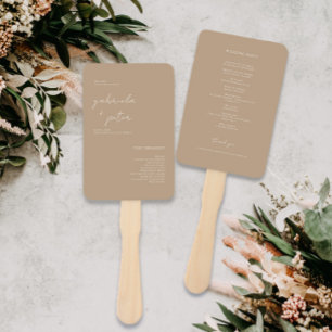 Simple Minimalist Beige Modern Wedding Program Hand Fan