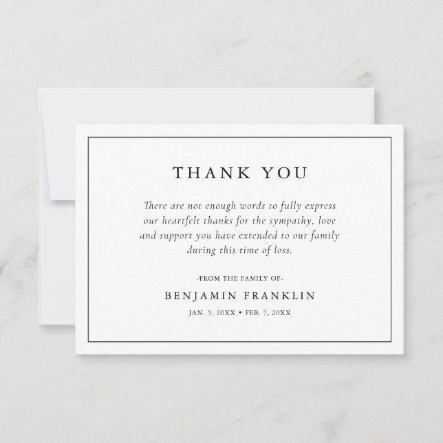 Simple Minimalist Bereavement Sympathy Funeral Thank You Card (Front)