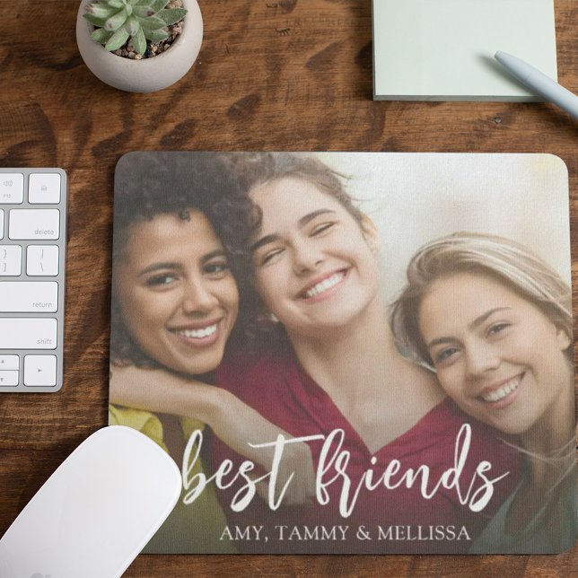 Simple Minimalist Best Friends Photo Calligraphy Mouse Mat (Creator Uploaded)