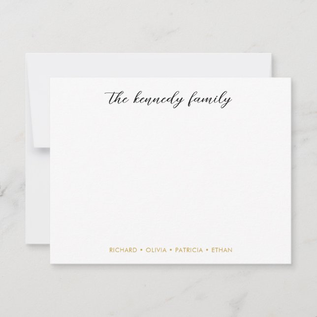 Simple Minimalist Black And Gold Family Name  Card (Front)
