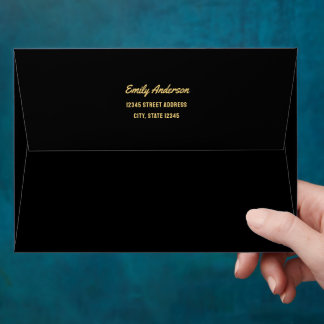 Simple Minimalist Black and Gold Script Graduation Envelope