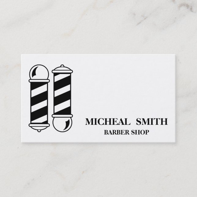 Simple Minimalist Black and White Barber Shop Busi Business Card (Front)
