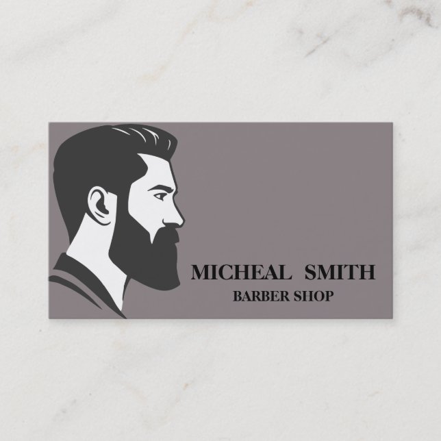 Simple Minimalist Black and White Barber Shop Business Card (Front)