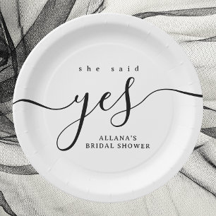 Simple Minimalist Black and White Bridal Shower Paper Plate