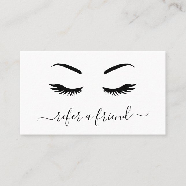 Simple Minimalist Black and White Elegant Lashes Referral Card (Front)